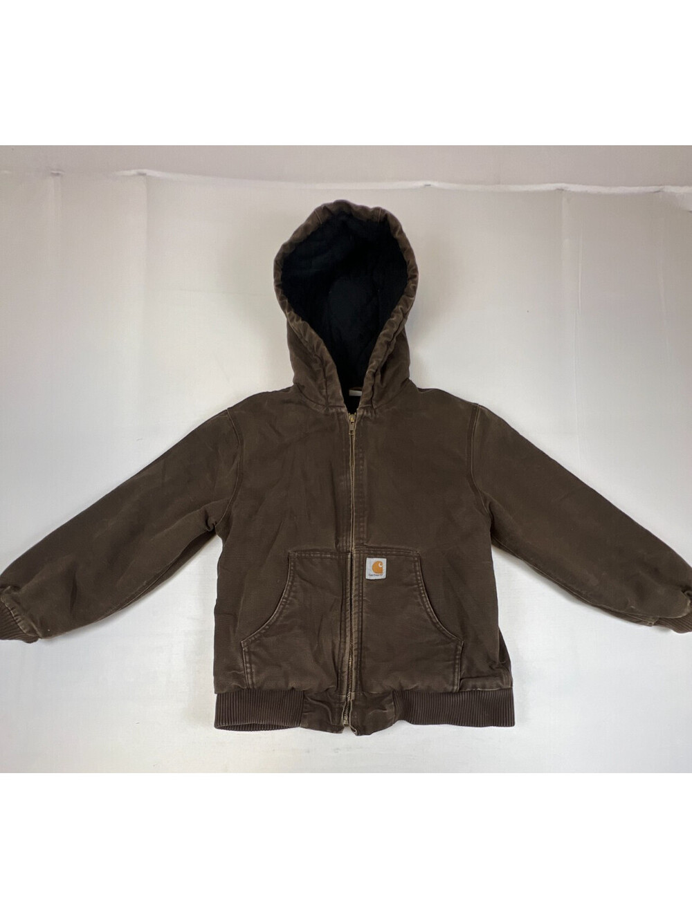 Carhartt Kids Active Jacket Brown Hooded Quilted Lined Size M 10-12 Full Zip